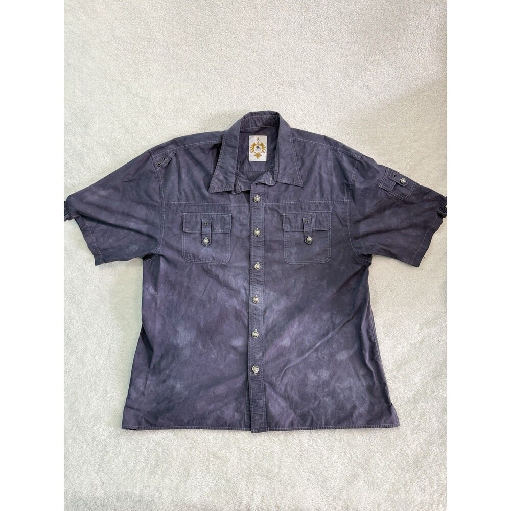 Rock & Republic Shirt Mens XXL Purple Ripstop Pockets Y2K Biker Grunge Tie Dye